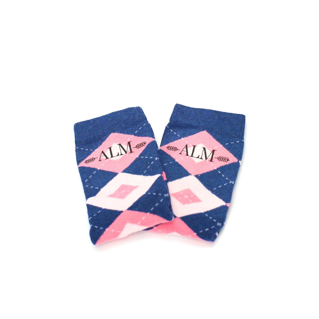 Flamingo Petal Pink Navy Argyle Junior Groomsmen Kid's Dress Socks