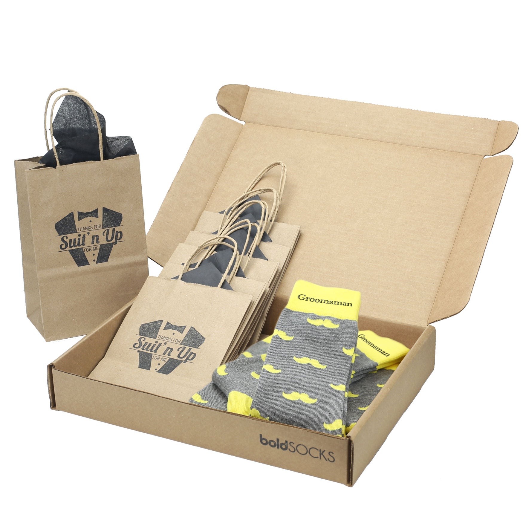 Customizable Groomsmen Gift Set Lemon Gray Mustache Men's Dress Socks