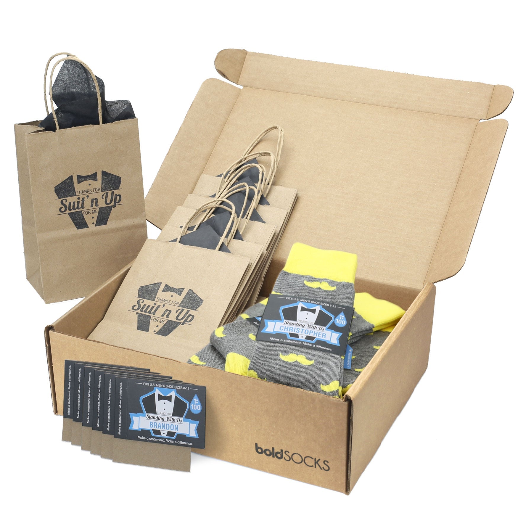 Customizable Groomsmen Gift Set Lemon Gray Mustache Men's Dress Socks