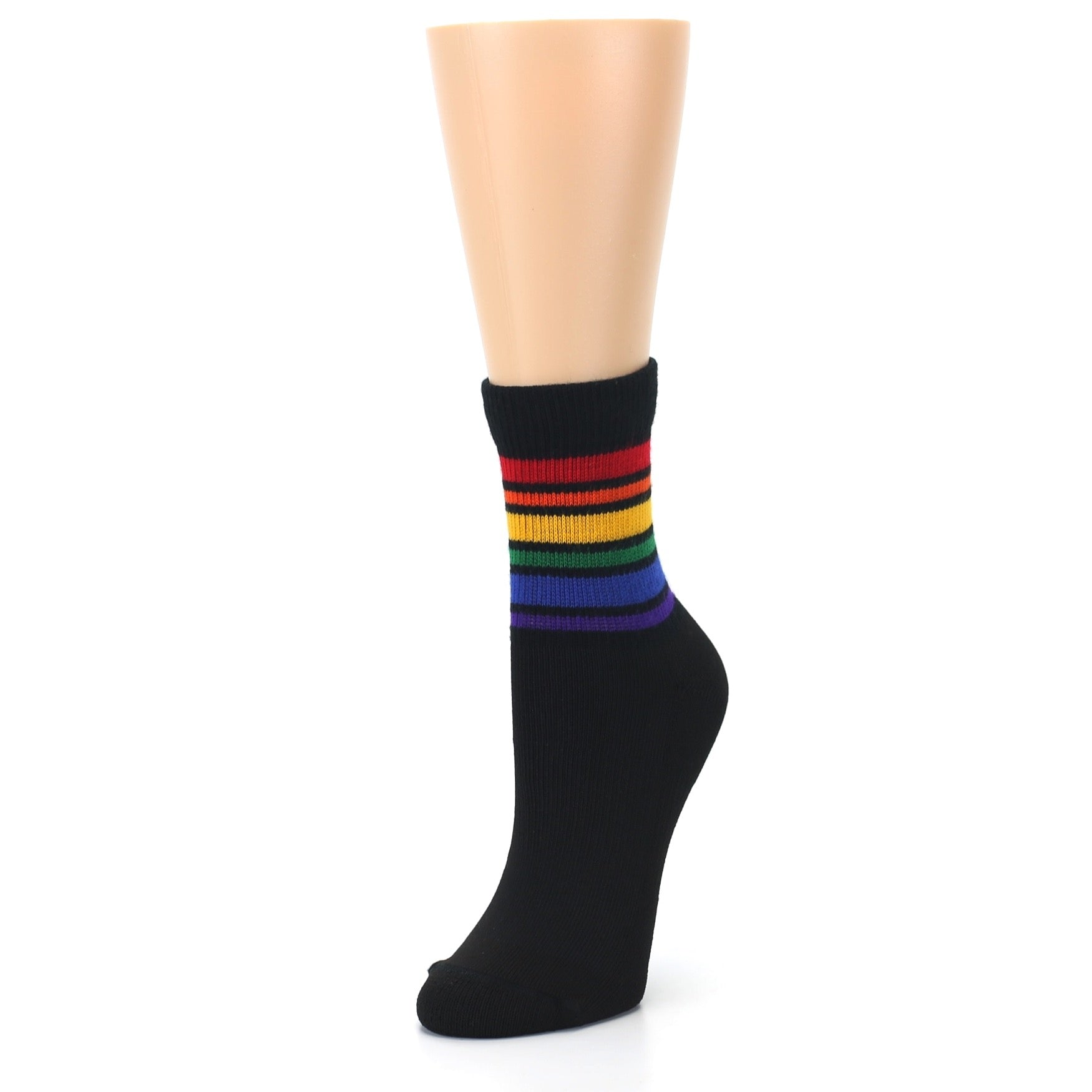 Black Multicolor Rainbow Striped Socks - Women's Crew Socks