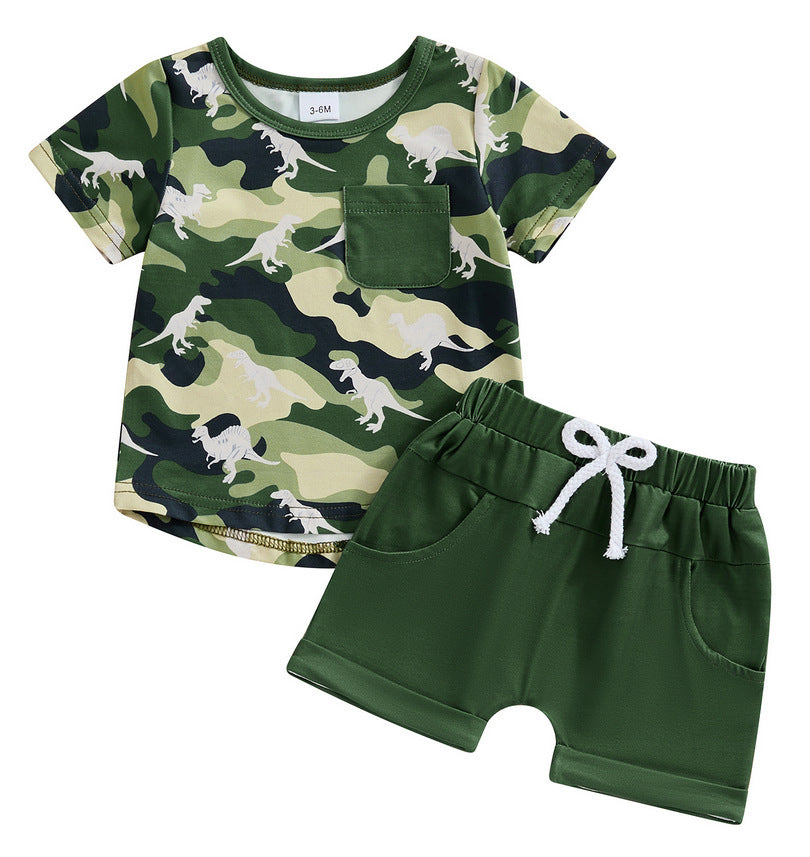 Fashion New Boy Cartoon Dinosaur Printing Suit