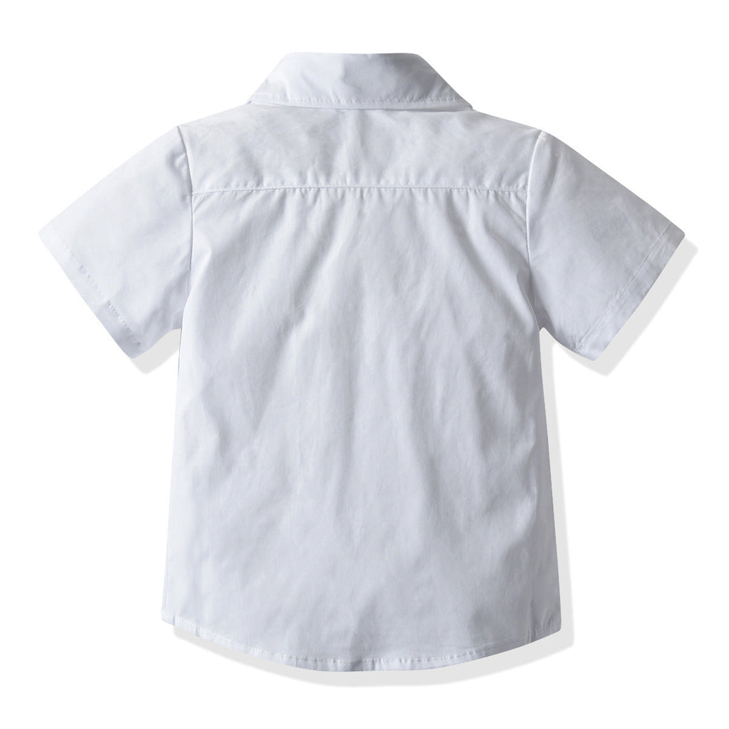Boys' White Short-sleeved Shirt Suspender Shorts
