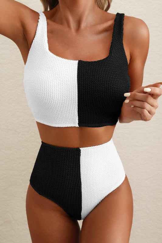 Colorblock Corded Square Neck Bikini Swimsuit
