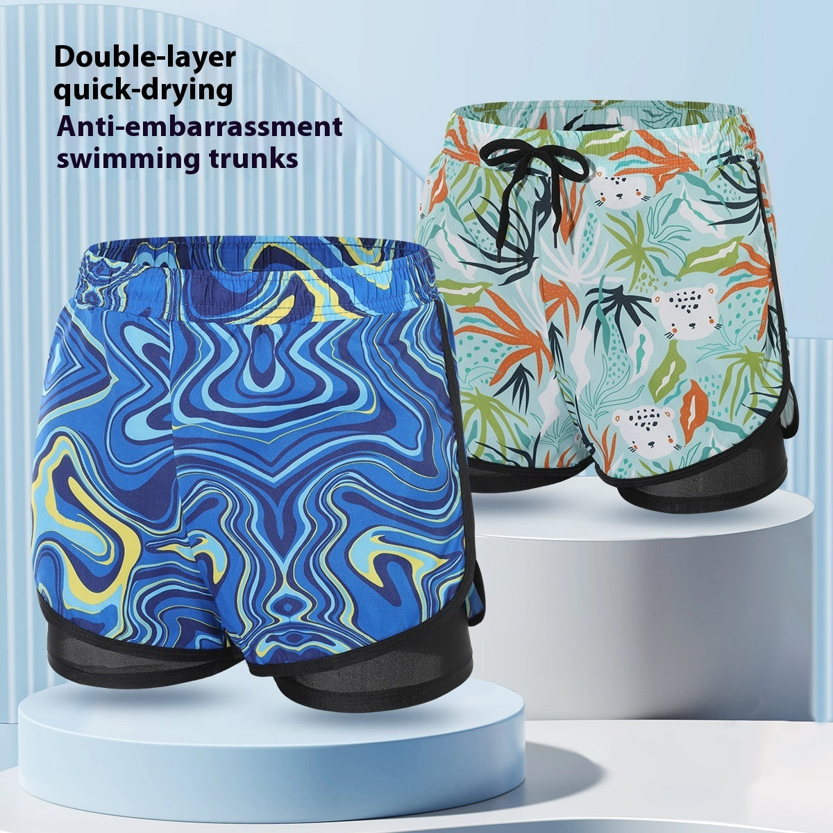 Boys' Swimming Trunks Summer Anti-embarrassment Double-layer Quick-drying