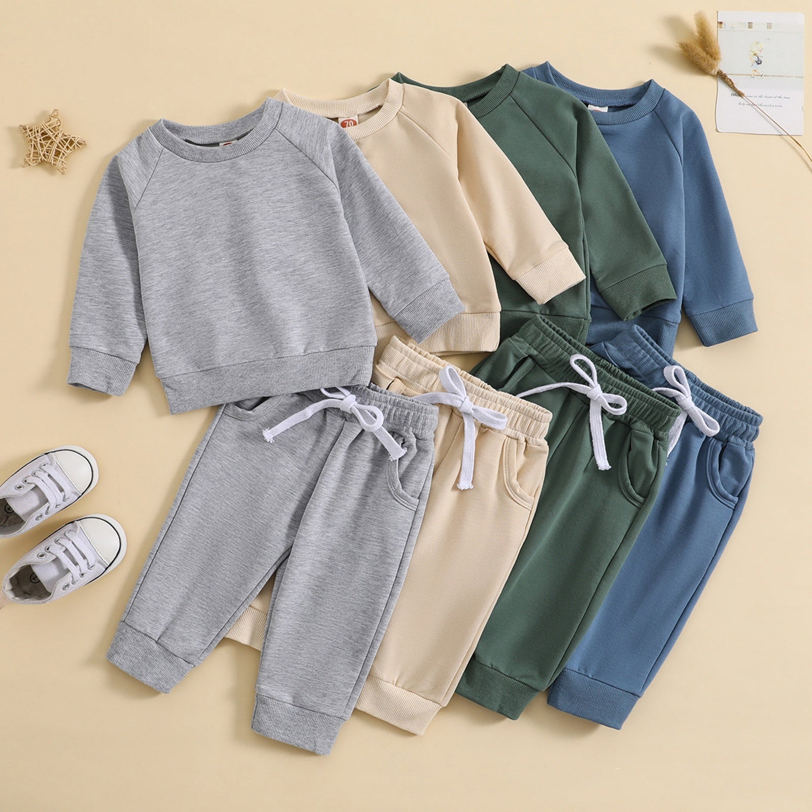 Boys' Solid Color Suit Round Neck Sweater Trousers