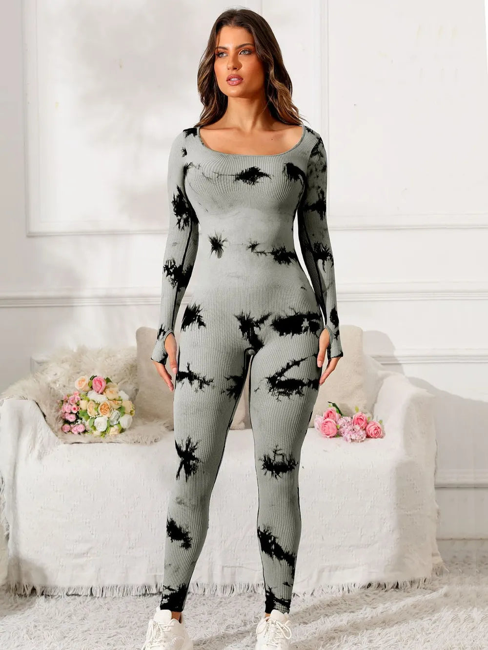 Scoop Neck Long Sleeve Active Jumpsuit