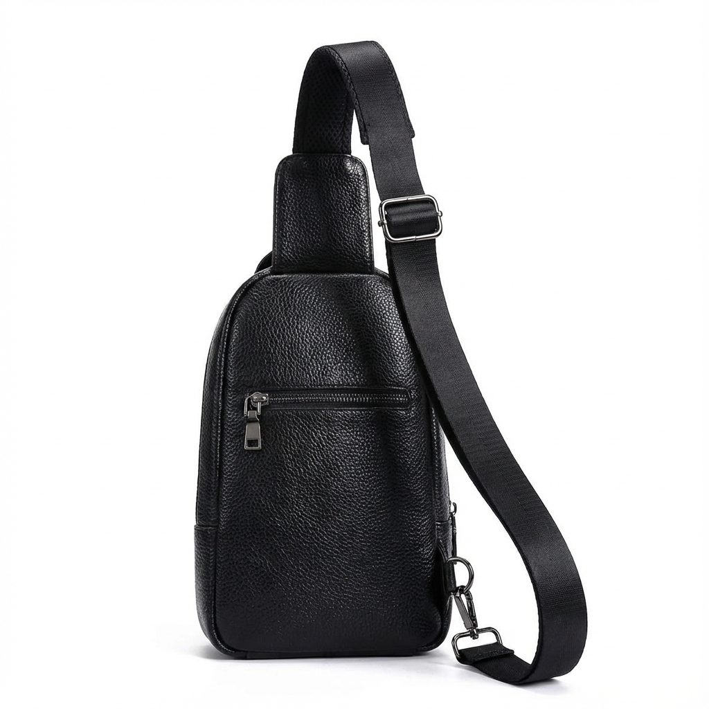 Men’s Croc-Embossed Leather Sling Bag – Secure Anti-Theft