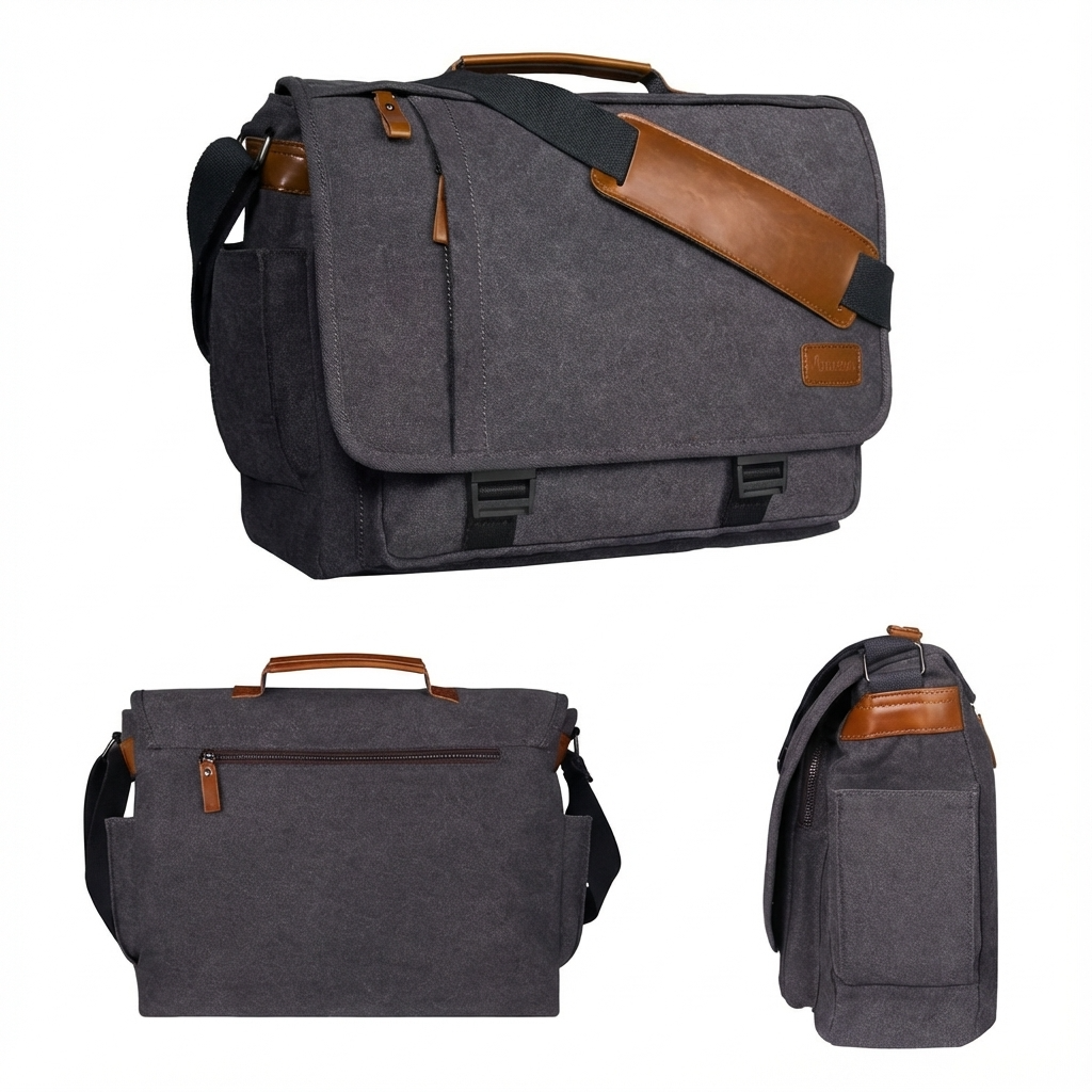 Men’s Canvas Messenger Bag – Water-Resistant Laptop Ready