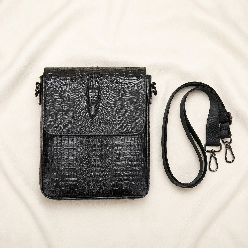 Men’s Croc-Embossed Leather Sling Bag – Modern Everyday Carry