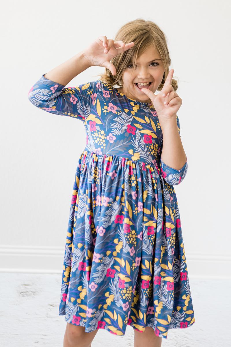 Flora 3/4 Sleeve Pocket Twirl Dress