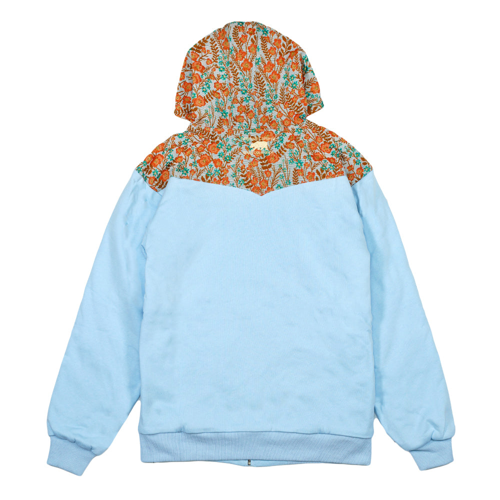 Removable Bear Floral Blue Zip Up Hoodie