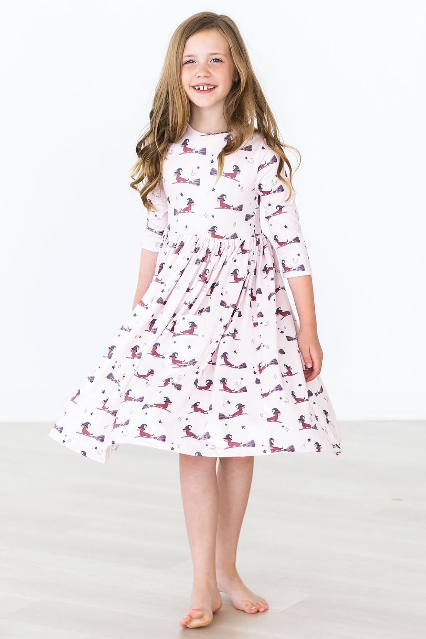 Happy Howl-oween 3/4 Sleeve Pocket Twirl Dress