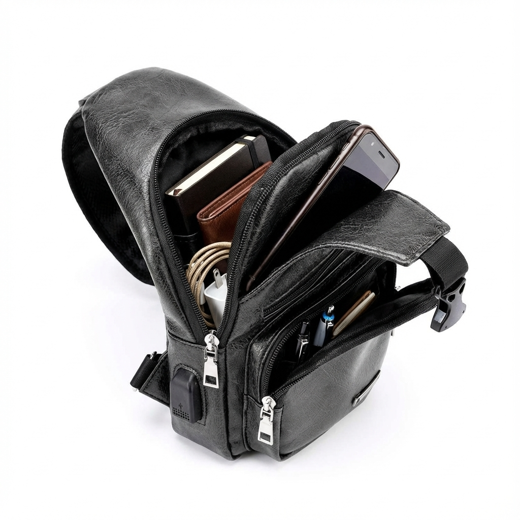 Men’s Leather Sling Bag – Secure Anti-Theft