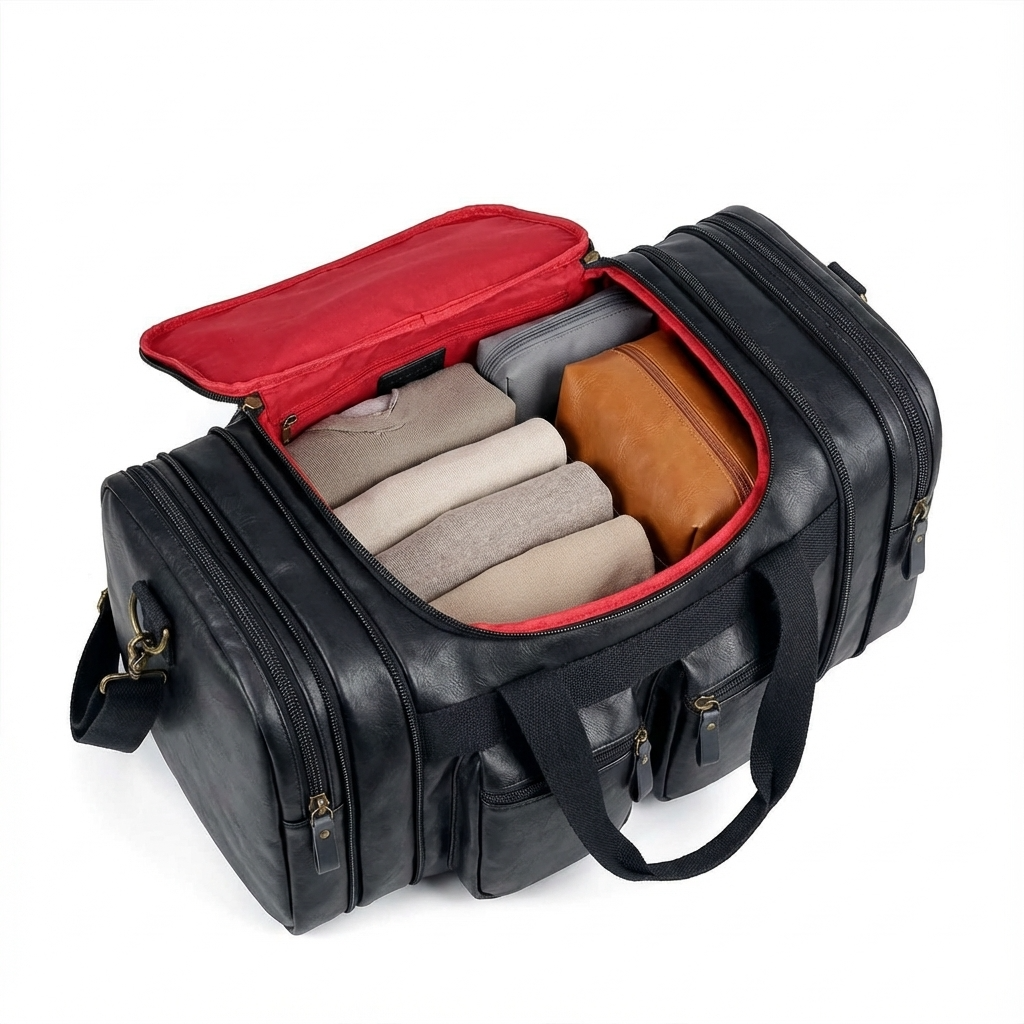 Men’s Leather Duffel Bag – Carry-On Travel 40L Travel