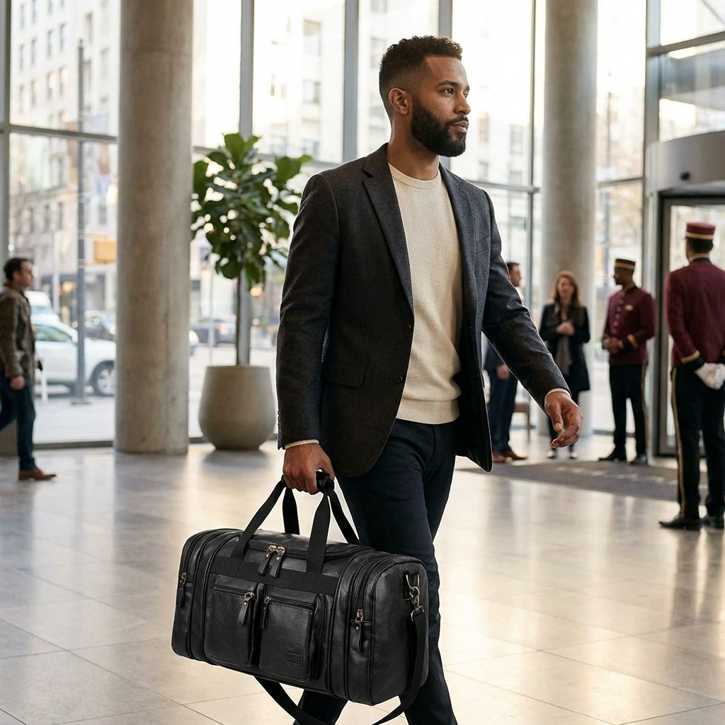 Men’s Leather Duffel Bag – Carry-On Travel 40L Travel