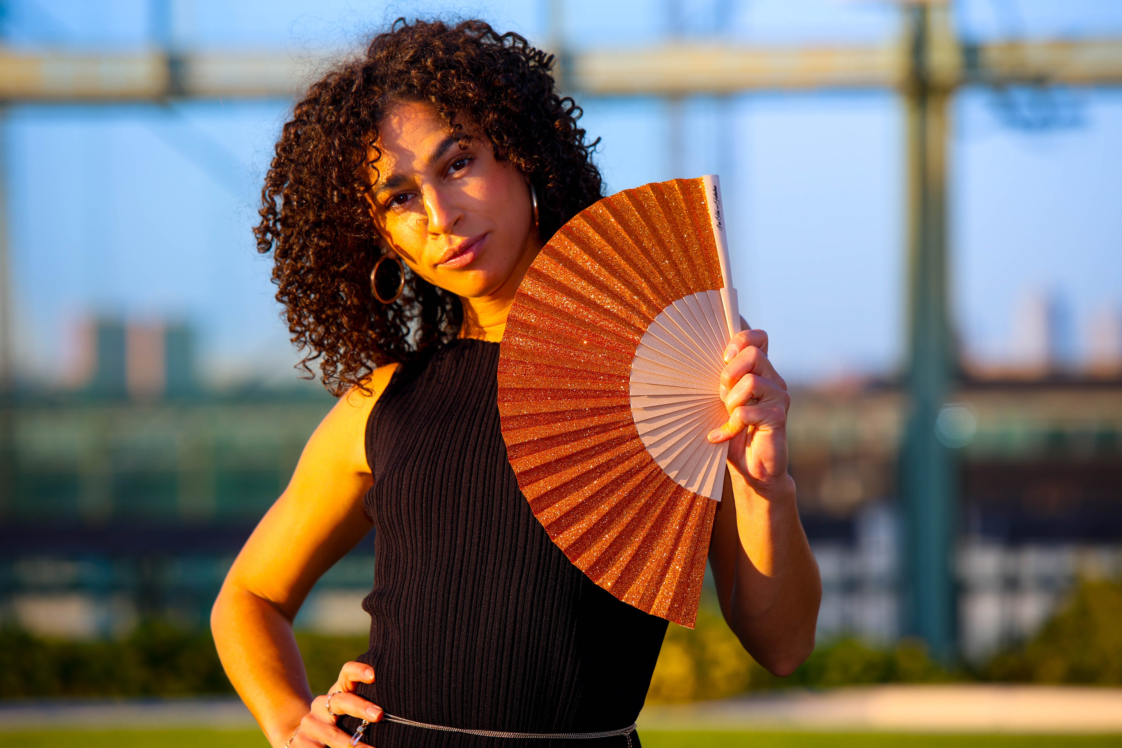 Orange Sparkle Hand Fan
