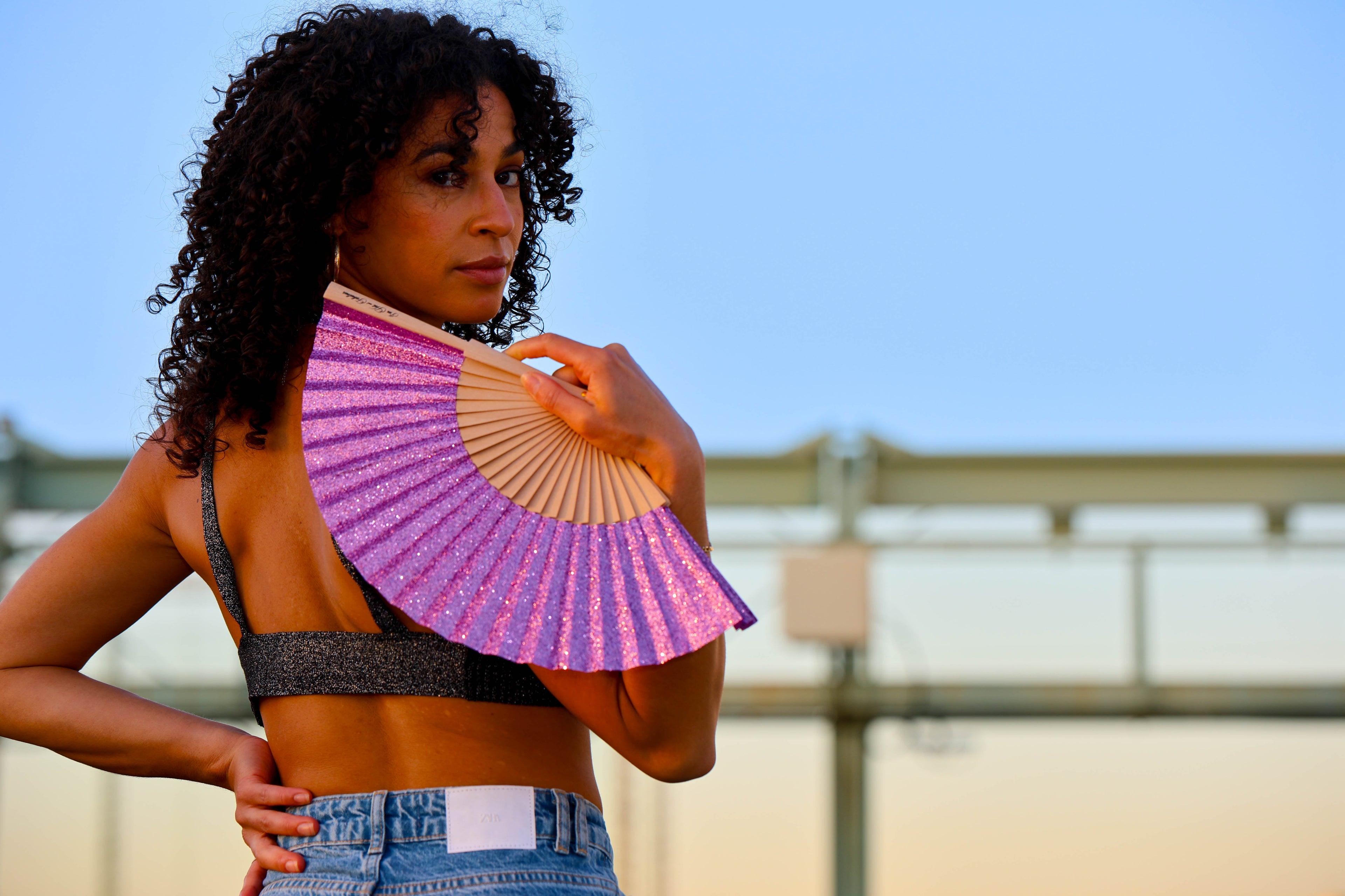 Purple Sparkle Hand Fan