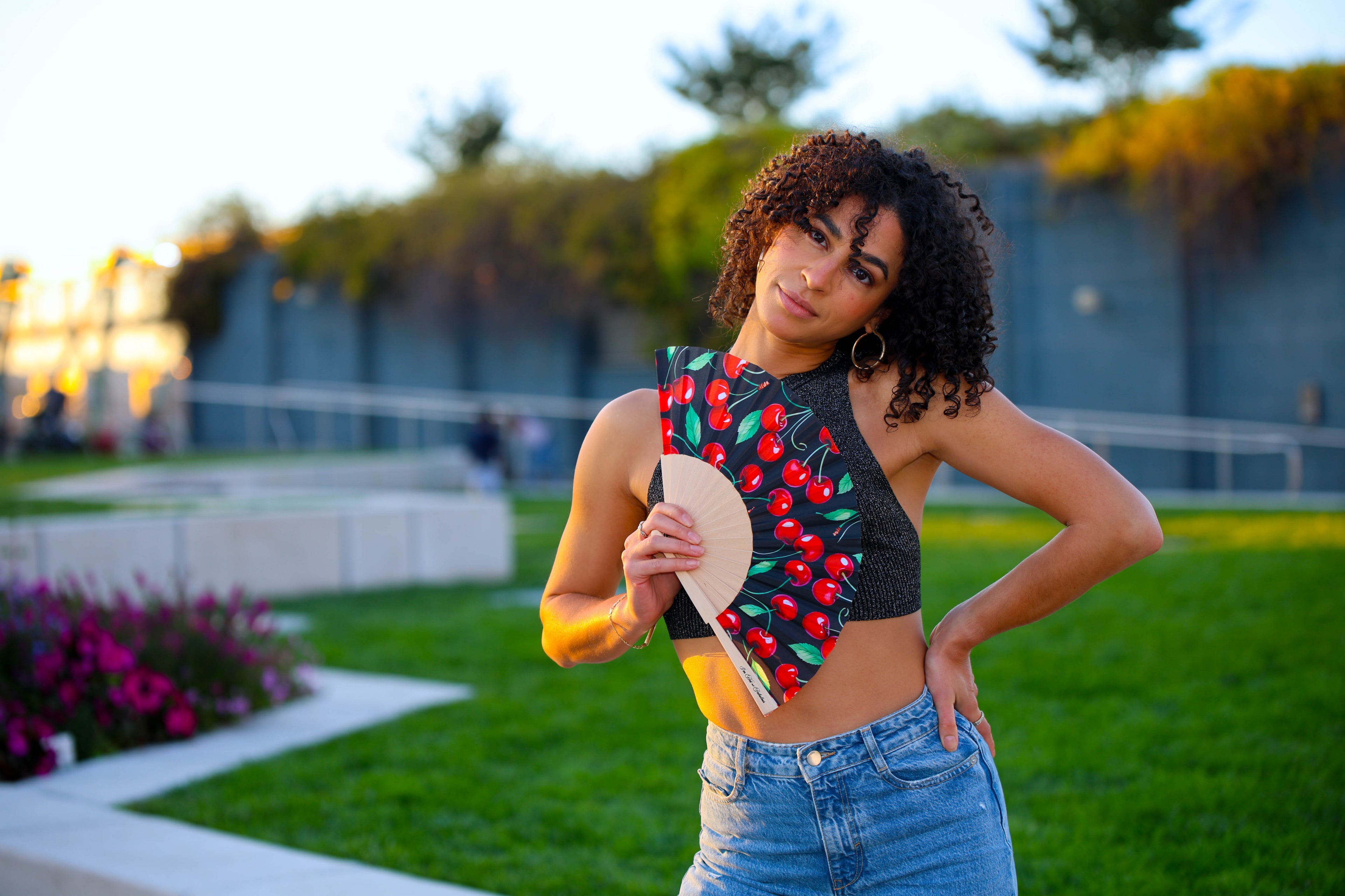Red Cherries Hand Fan