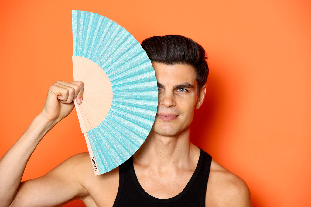 Aqua Sparkle Hand Fan
