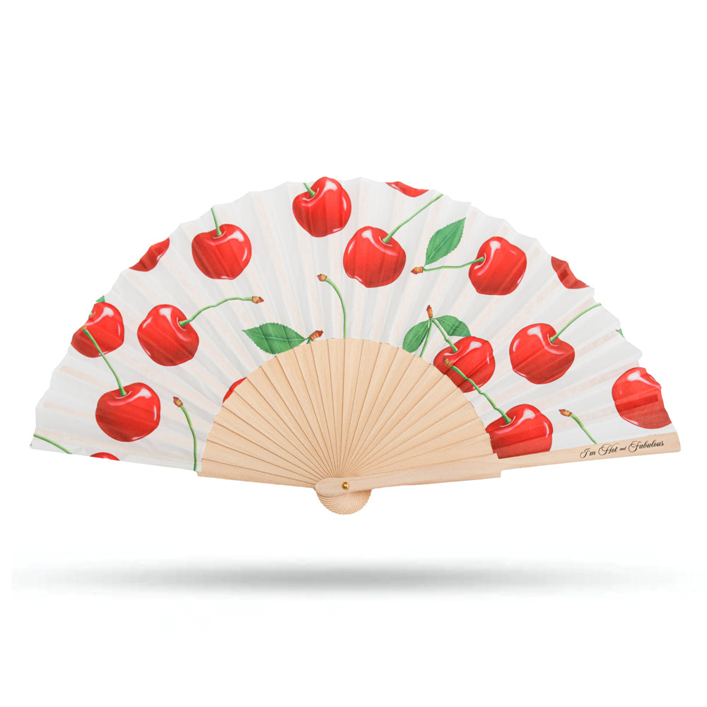 White Cherries Hand Fan