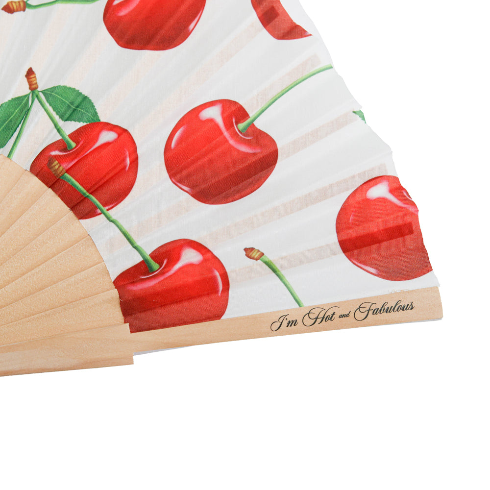 White Cherries Hand Fan