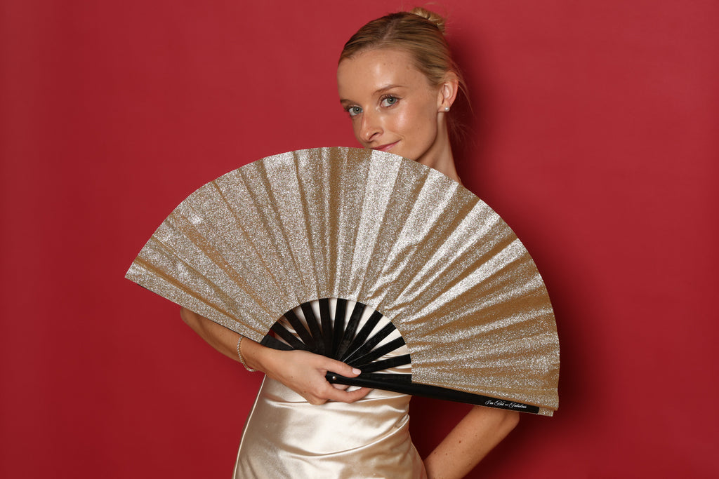 Champagne Gold Mega Sparkle XL Hand Fan