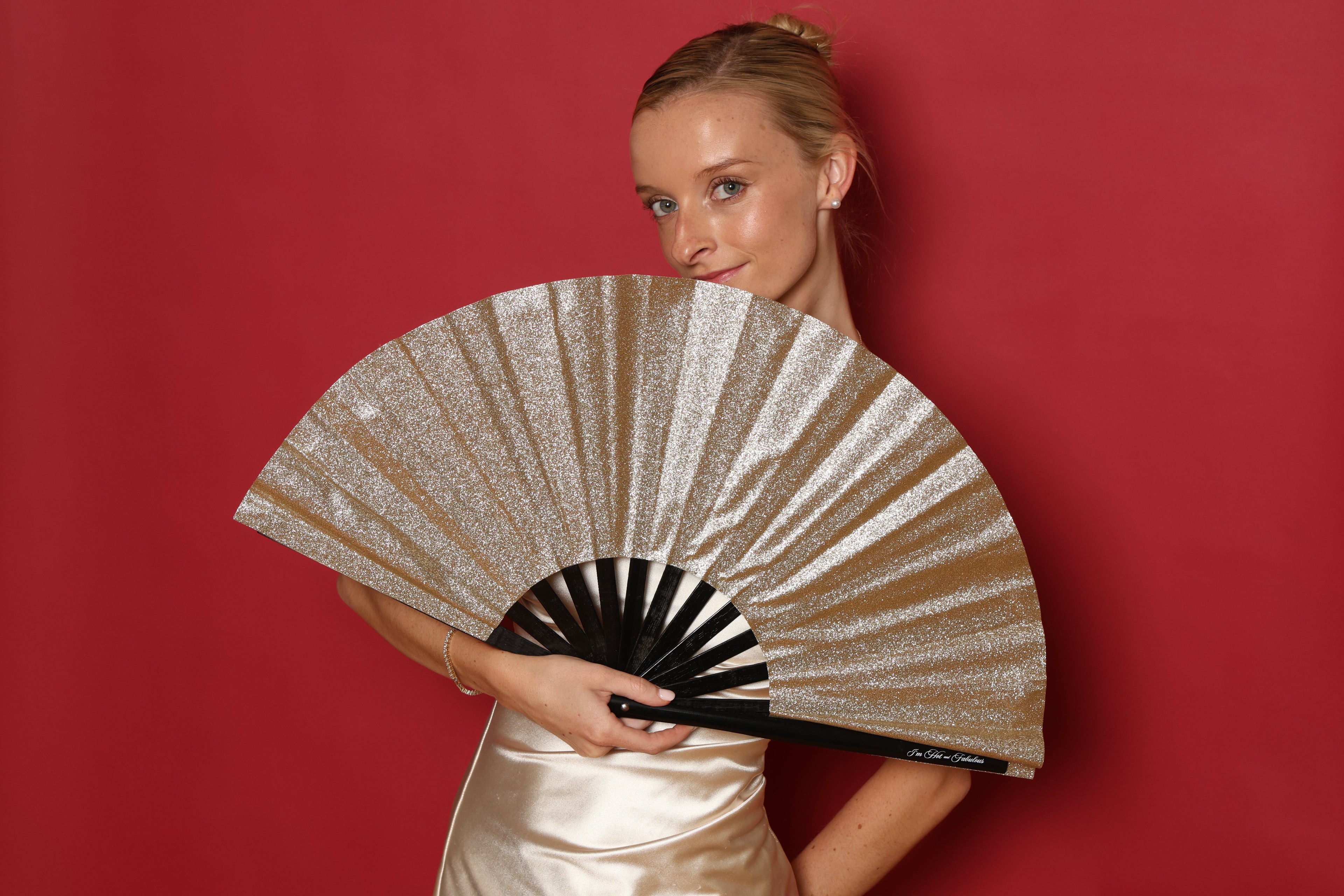 Champagne Gold Mega Sparkle XL Hand Fan