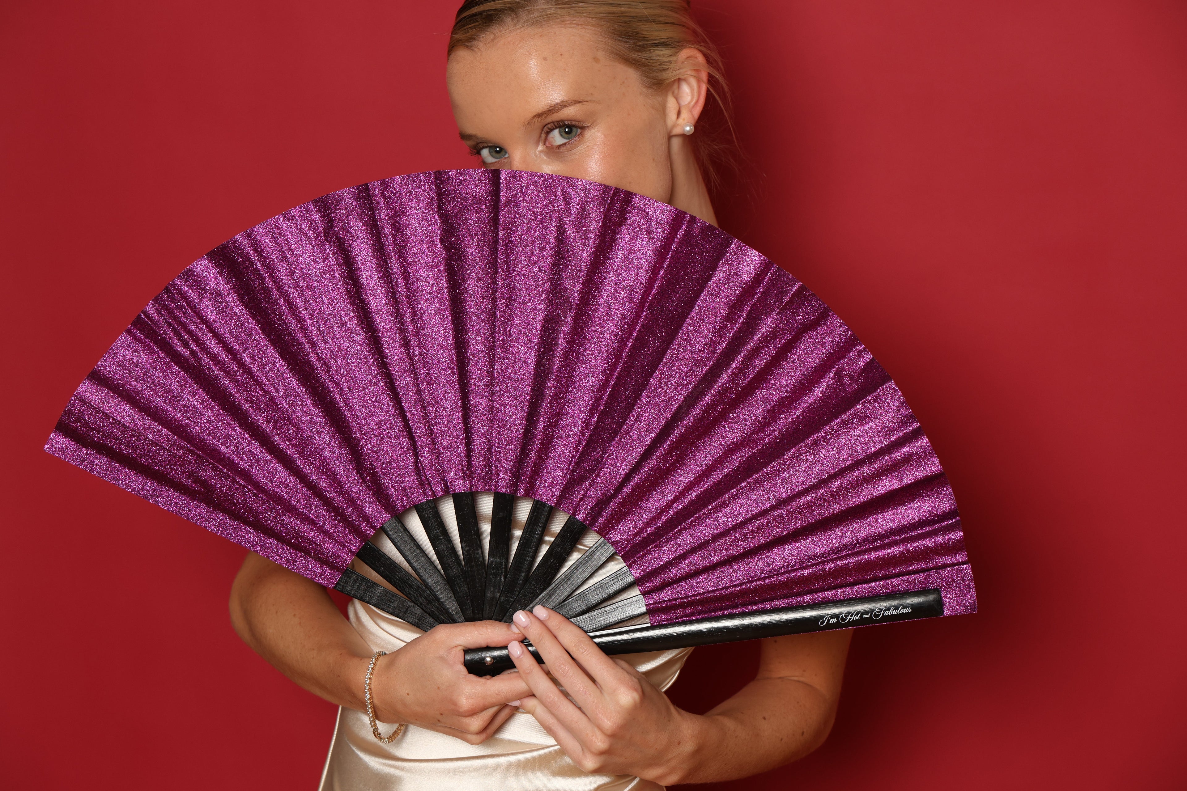 Fuchsia Mega Sparkle XL Hand Fan