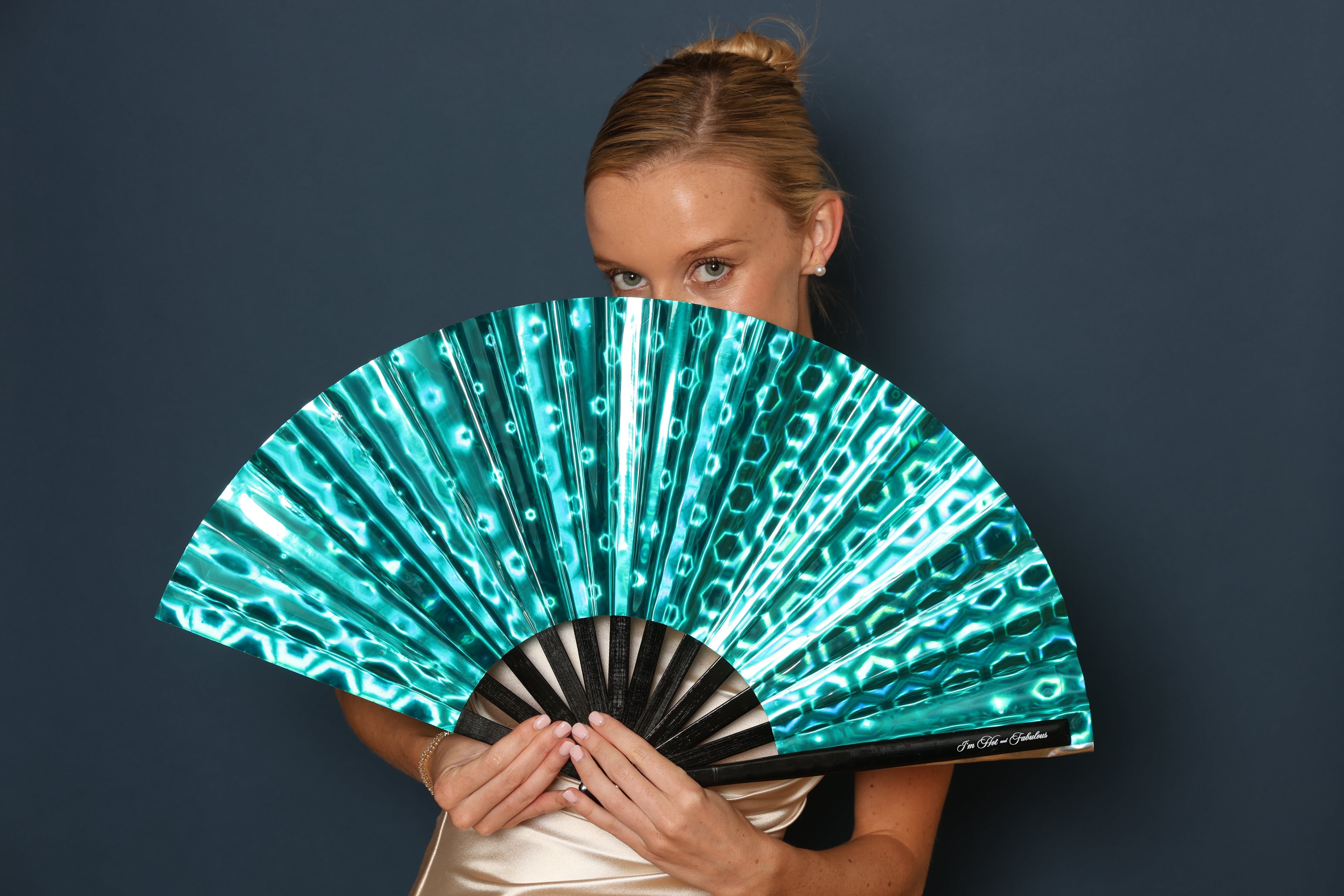 Holographic Teal Dream XL Hand Fan