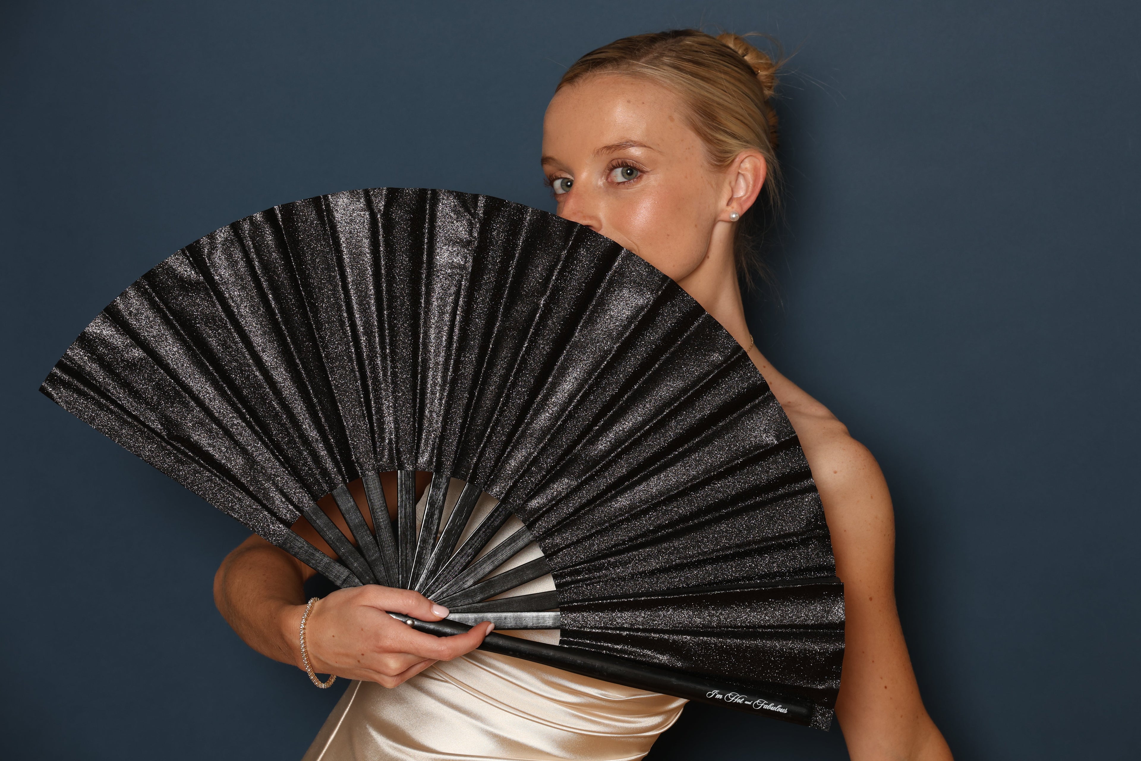 Black Sparkle XL Hand Fan