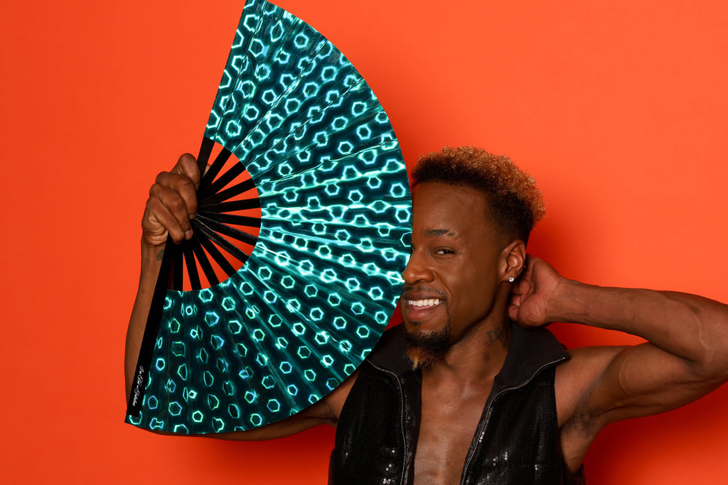 Holographic Teal Dream XL Hand Fan