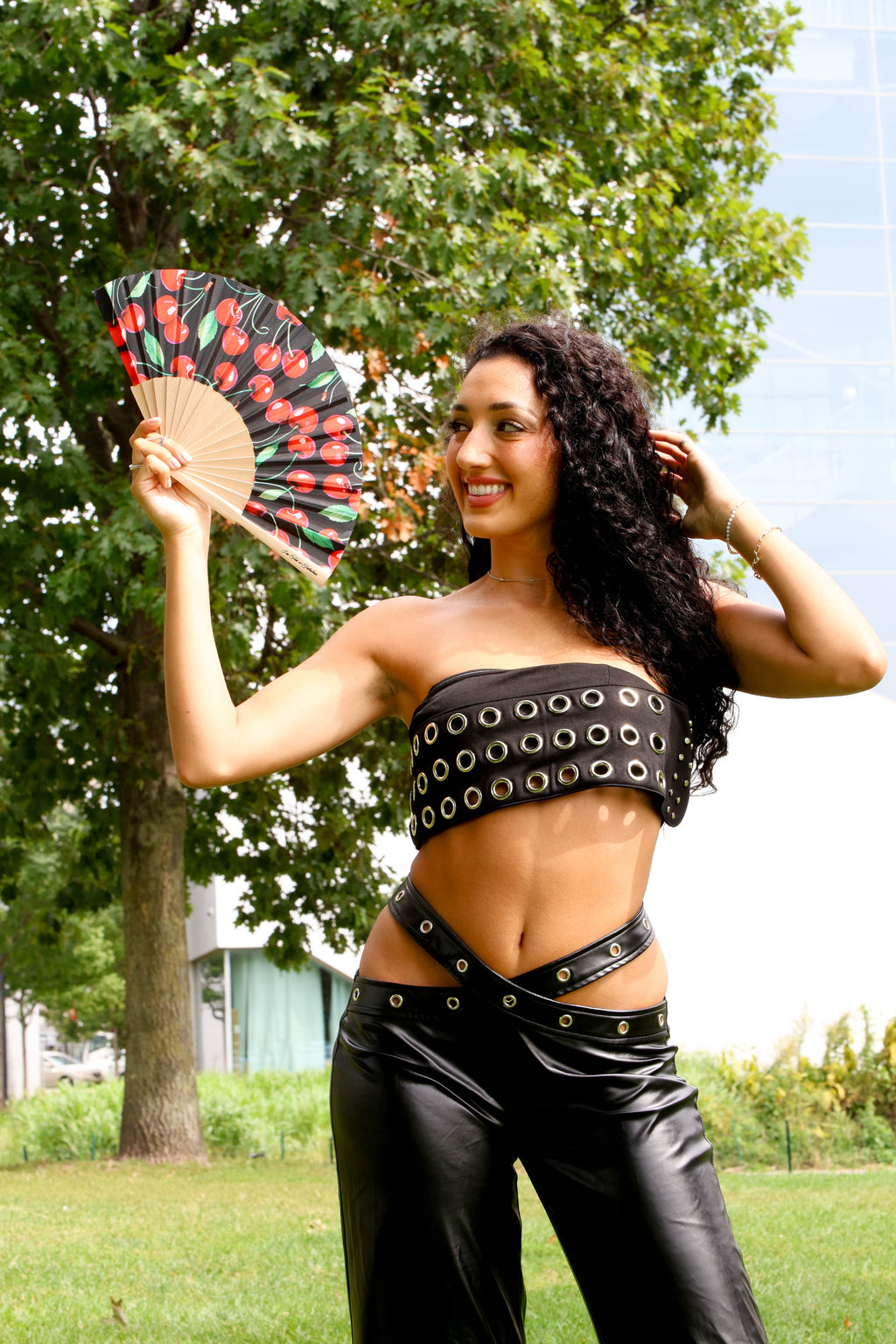 Red Cherries Hand Fan