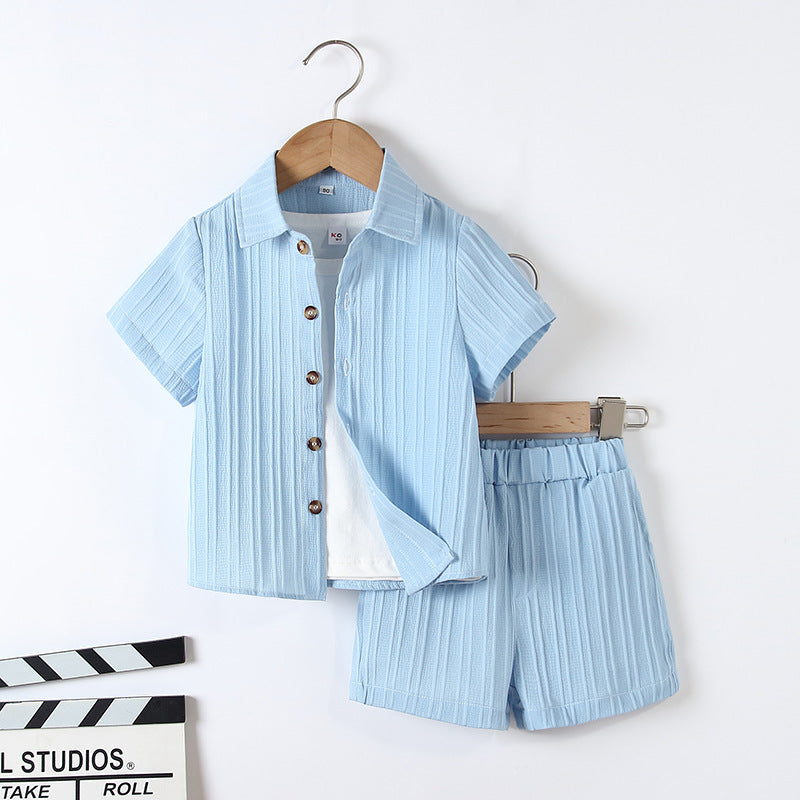 Boy's Handsome Gentleman Suit Summer College Style Short Sleeve Shorts Clothes