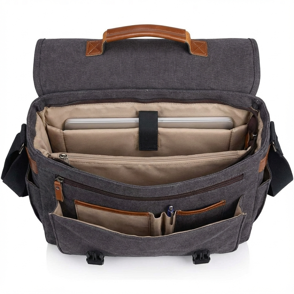 Men’s Canvas Messenger Bag – Water-Resistant Laptop Ready