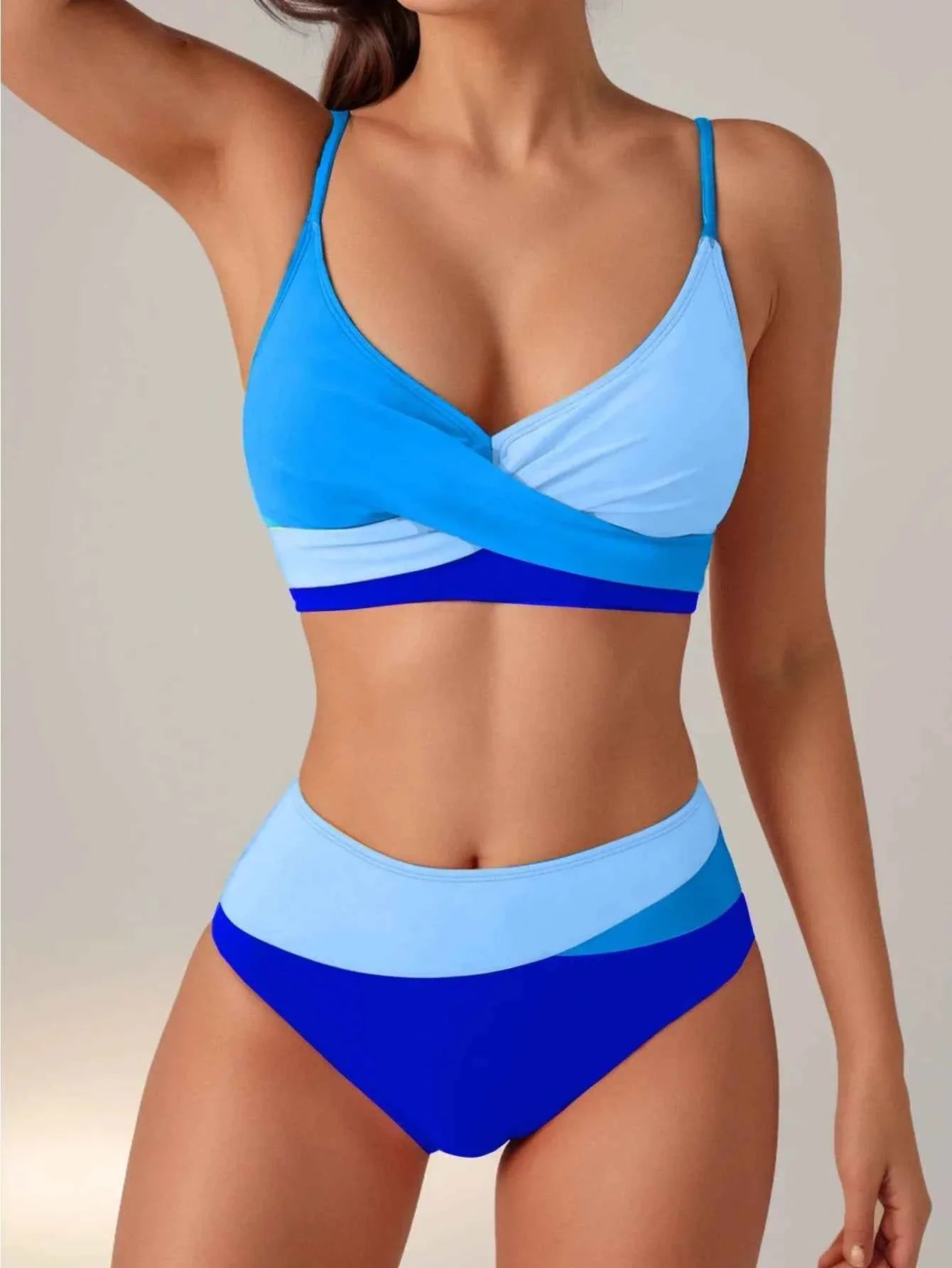 Rosy Patch V-Neck High Waist Bikini Set