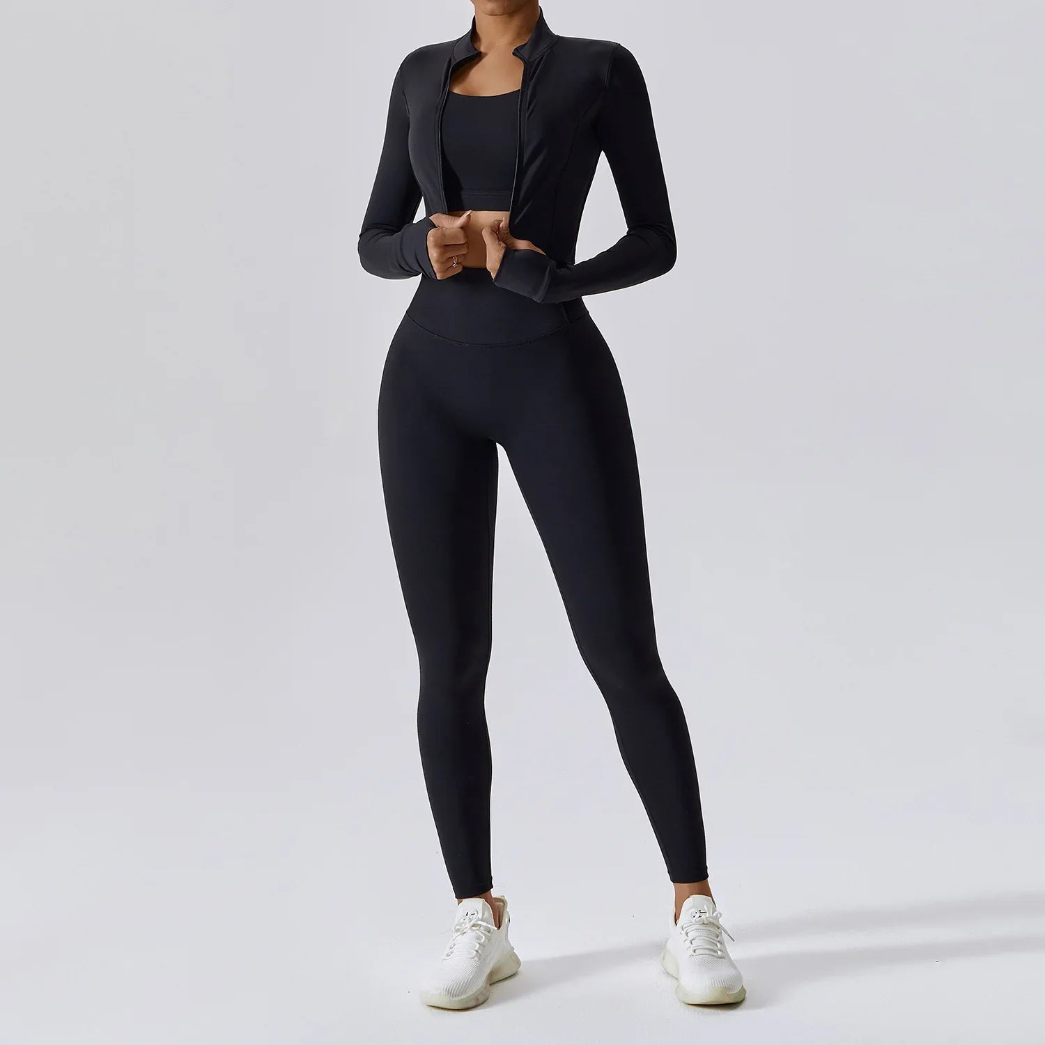 Workout Outfit ActiveWear 3 Pieces Workout Clothes Sports Bra High Waist Gym Leggings Long-Sleeved