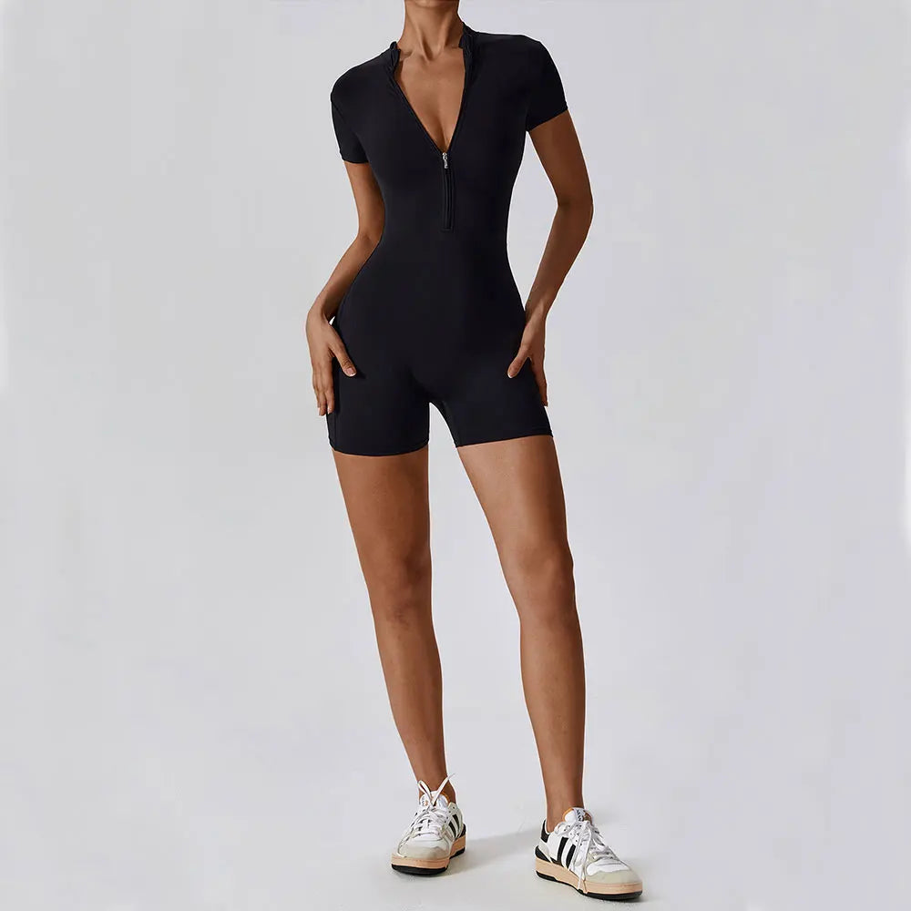 ZenFit Short Sleeve Zip Yoga Bodysuit