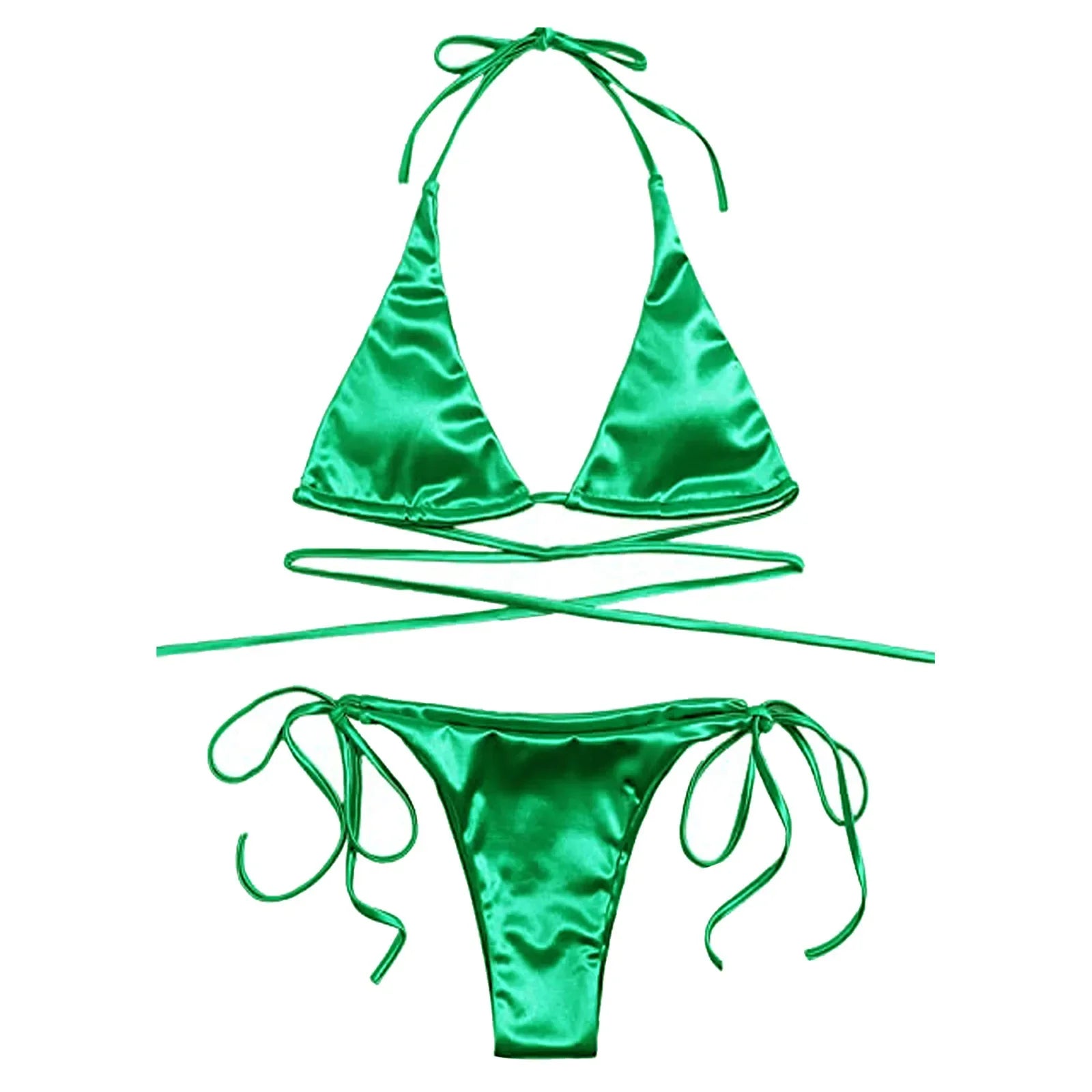 ShimmerWave: Luxe Satin Brazilian Bikini Set