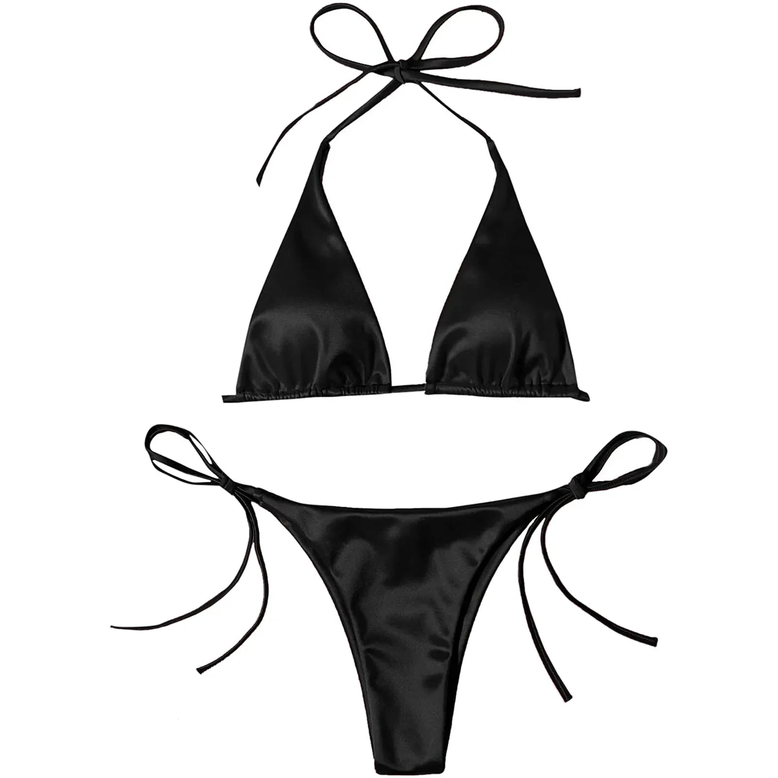 ShimmerWave: Luxe Satin Brazilian Bikini Set