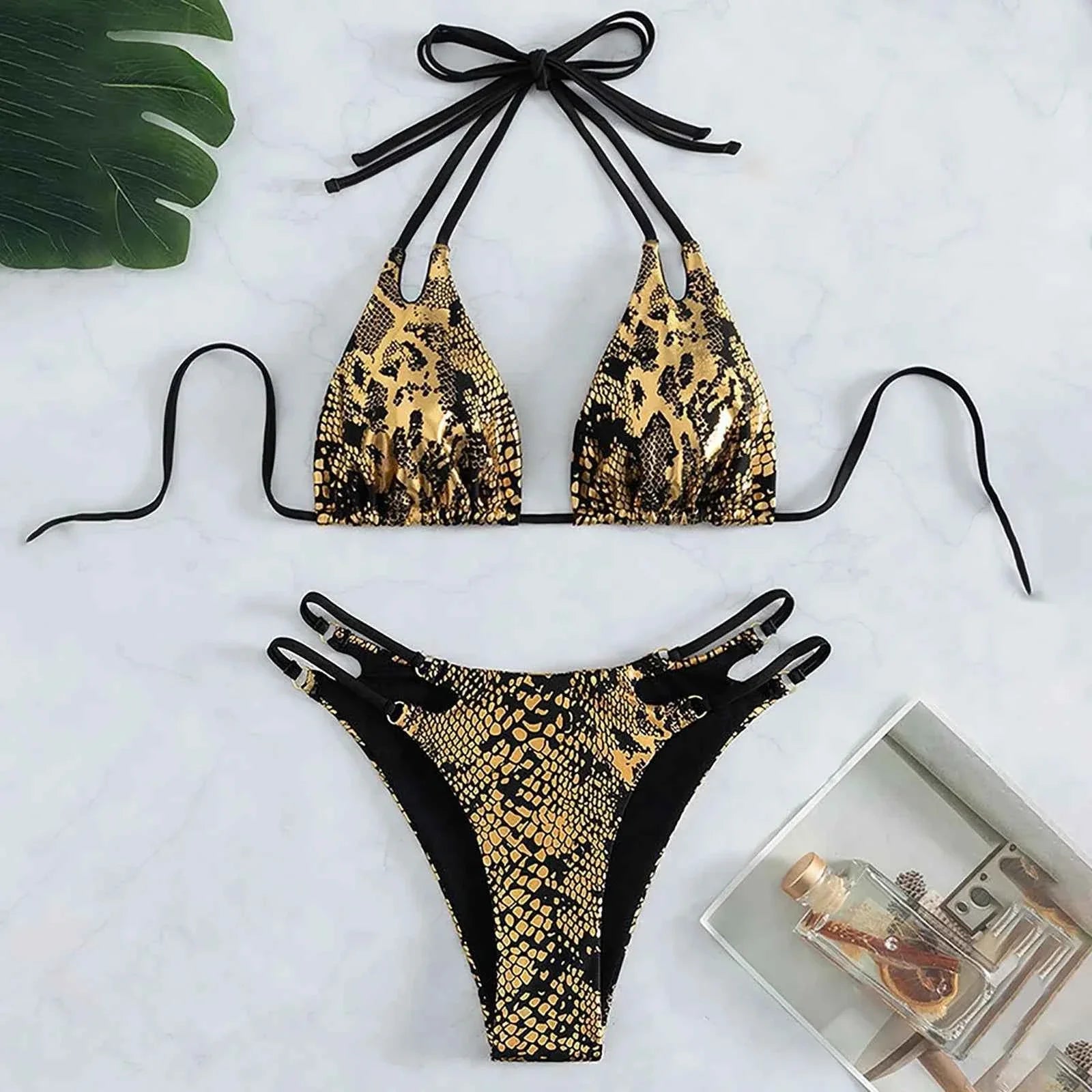 Sleek Serpent: Chic Push-Up Bikini Set