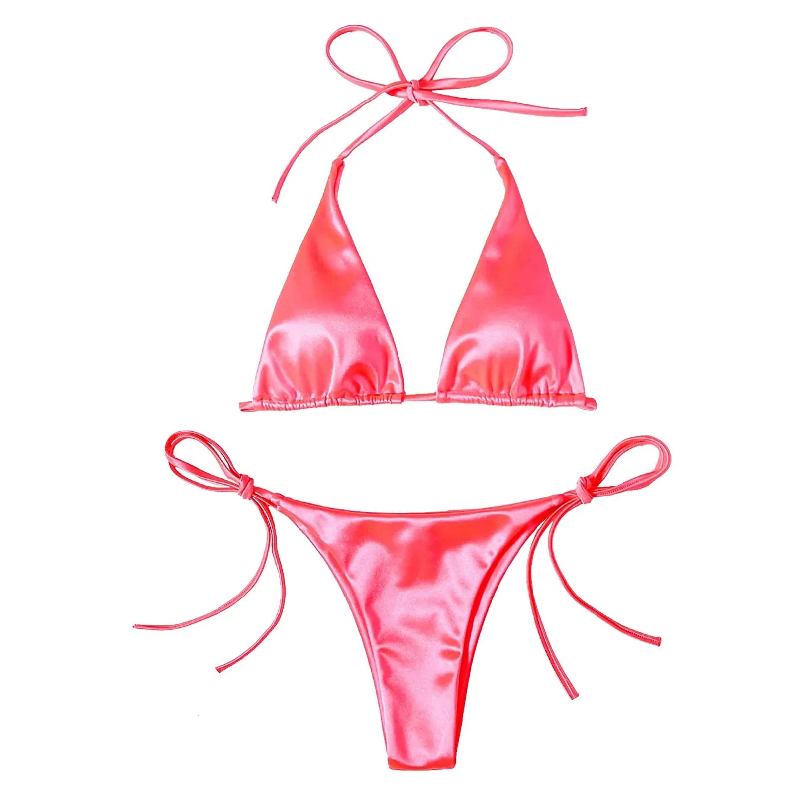 ShimmerWave: Luxe Satin Brazilian Bikini Set