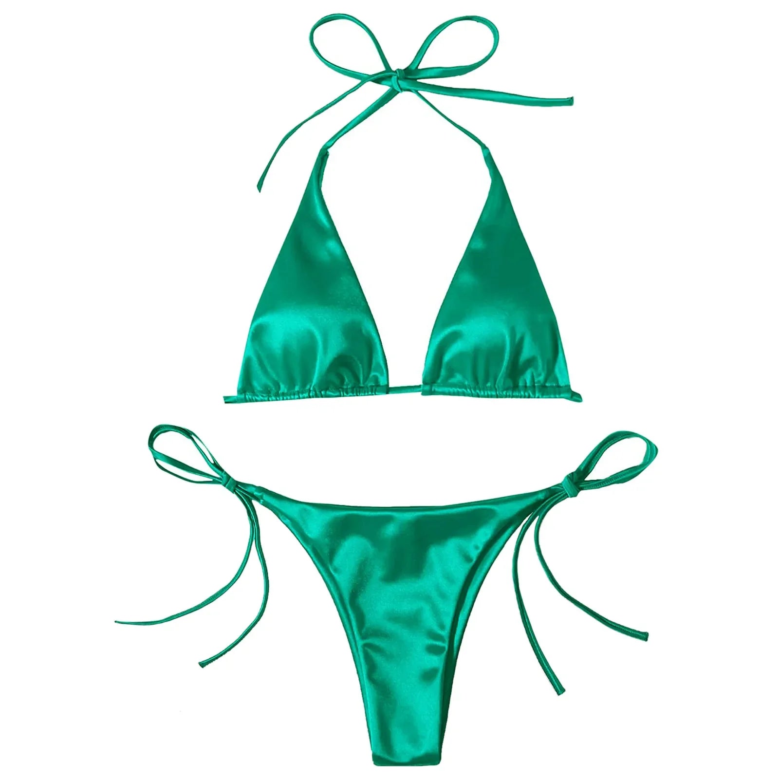 ShimmerWave: Luxe Satin Brazilian Bikini Set