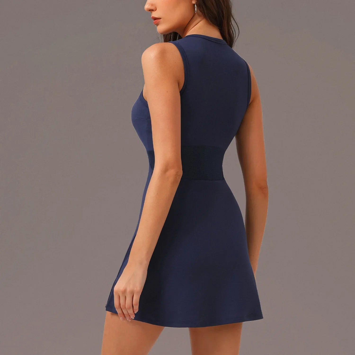 Active Zipper Tennis Dress with Shorts & Padded Support