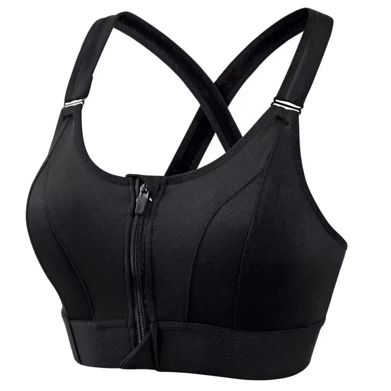 Front Zipper Adjustable Strap Athletic Bra