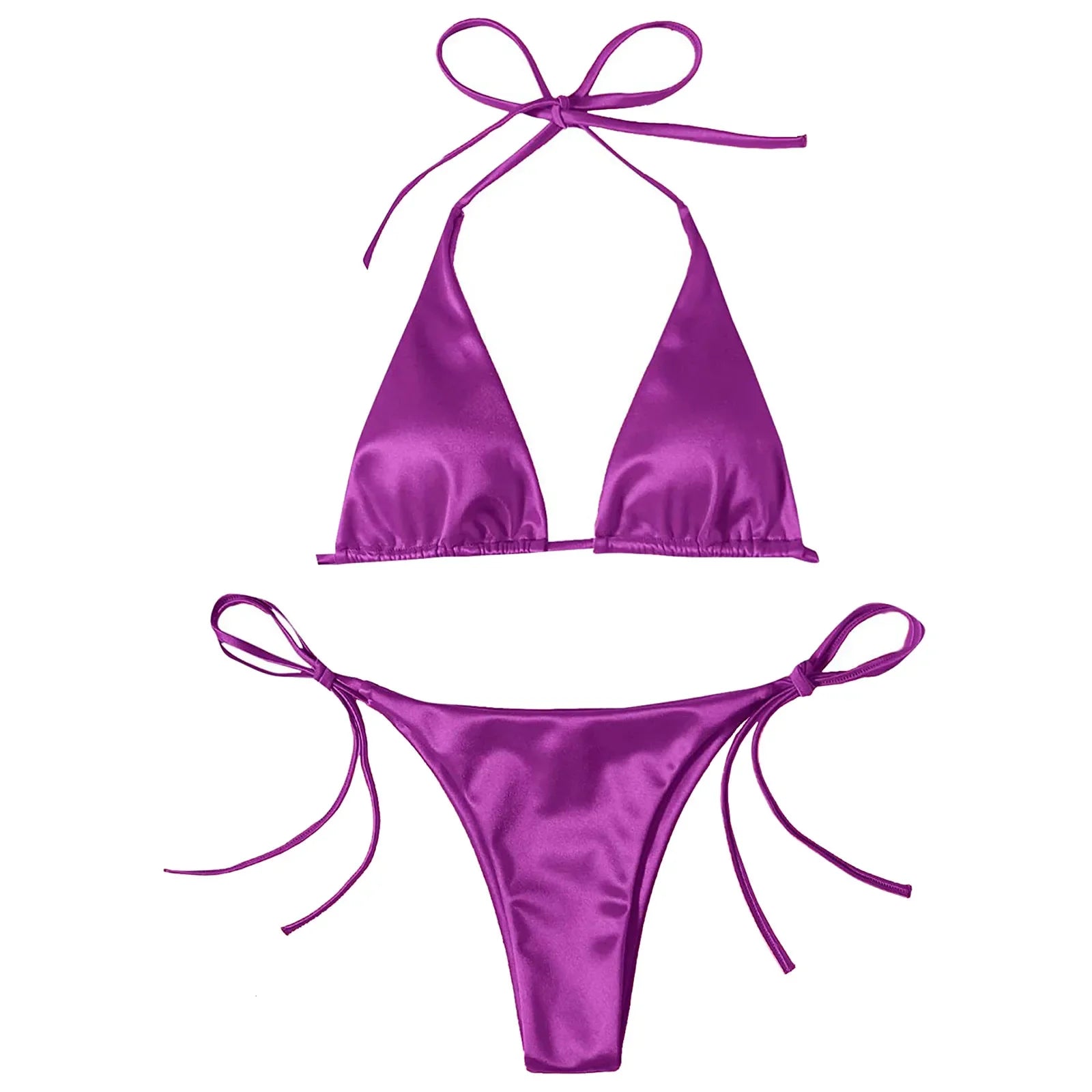 ShimmerWave: Luxe Satin Brazilian Bikini Set