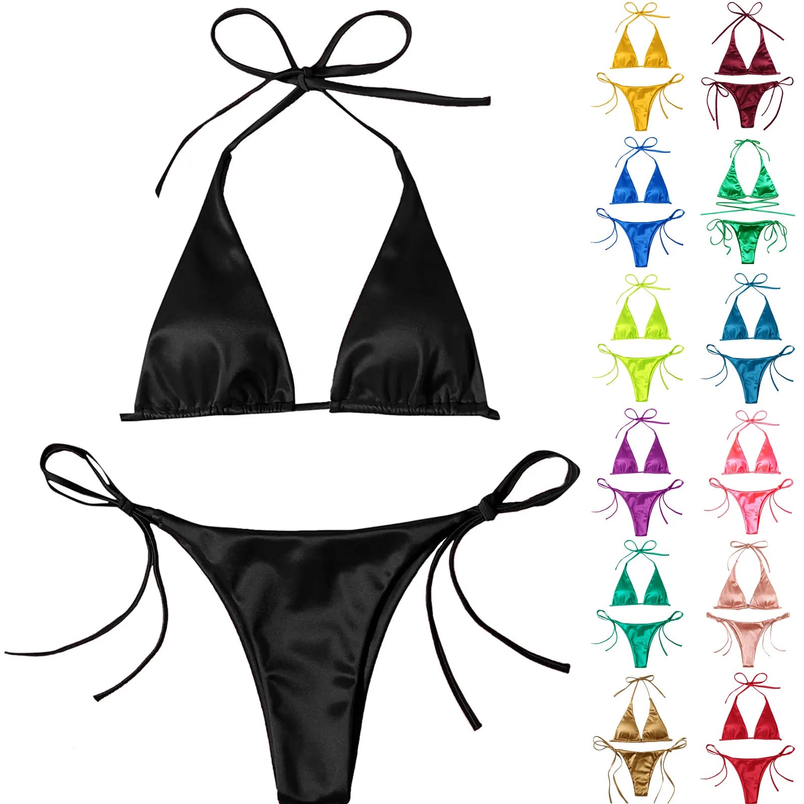 ShimmerWave: Luxe Satin Brazilian Bikini Set