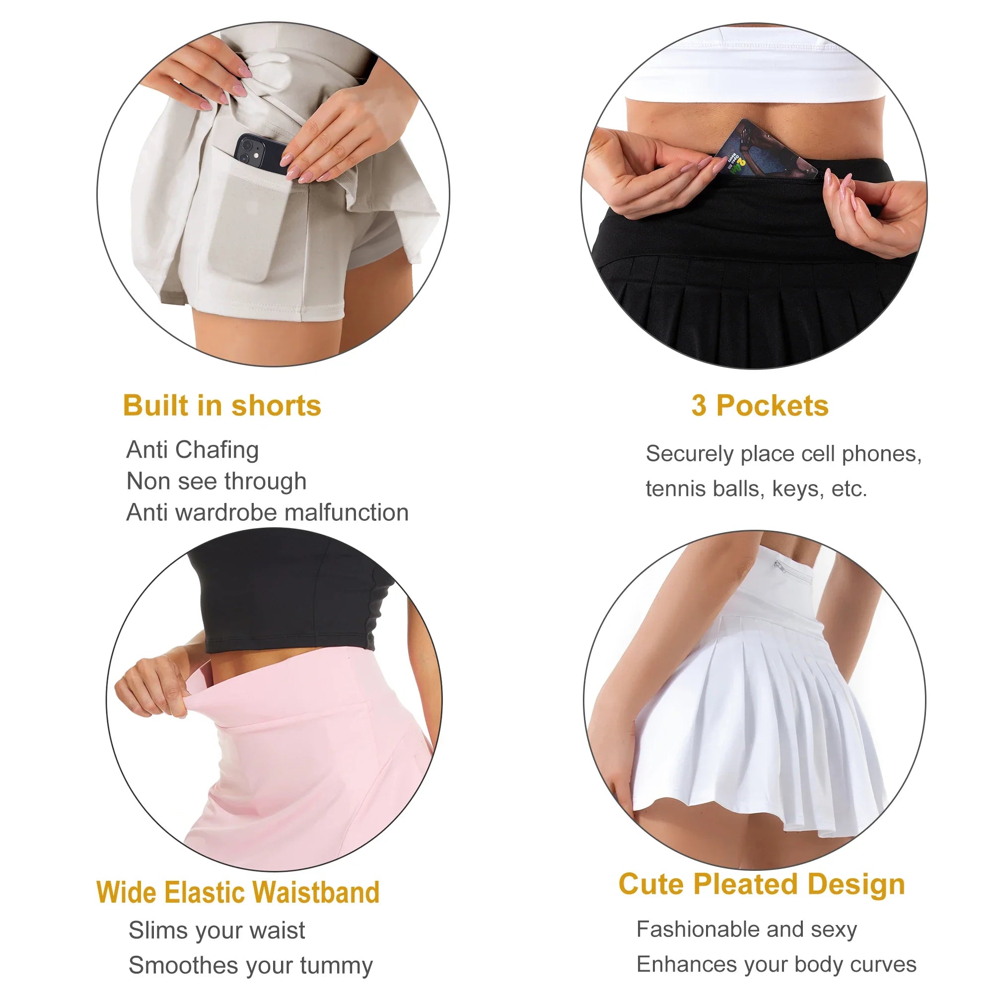 Pleated Tennis Skirts for Women with Pockets