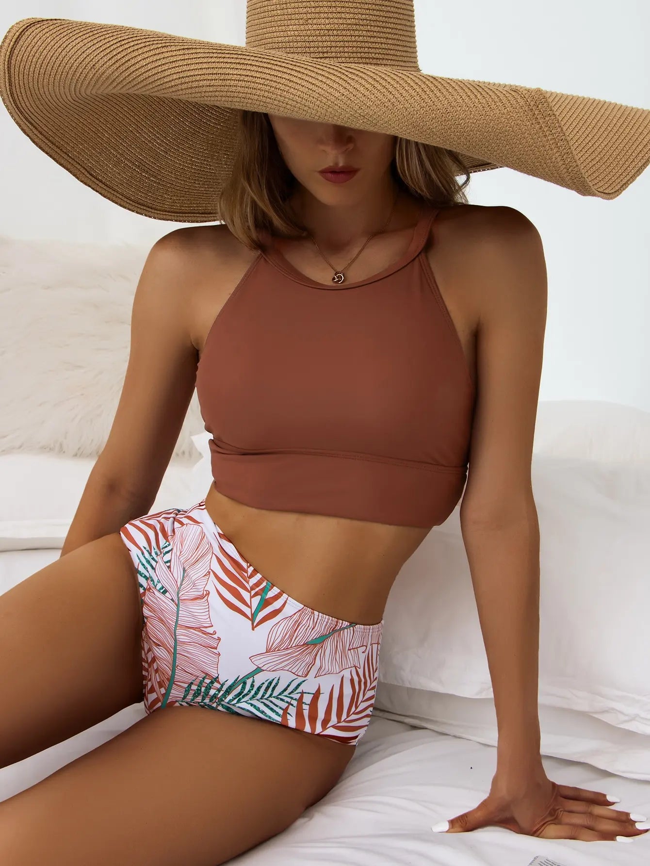 2026 High-Neck Print Bikini: Chic & Padded Swimwear