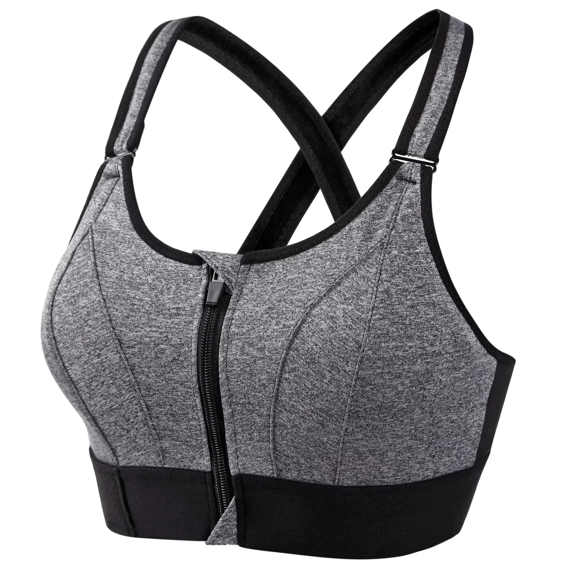 Front Zipper Adjustable Strap Athletic Bra