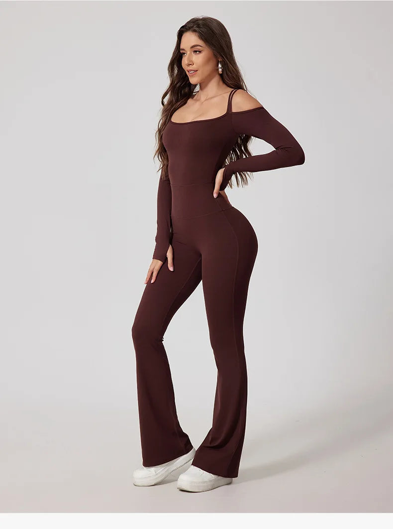Yoga Jumpsuit Women's Sports Overalls Flared Trousers